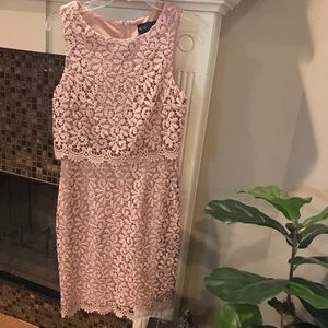 Lace scalloped beige metallic dress